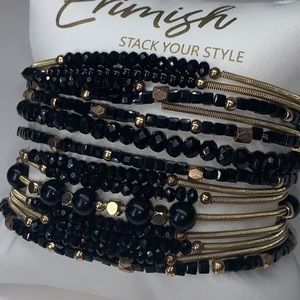 EUC Erimish Midnight Slinky Stack 14 stretch bracelets in gold back